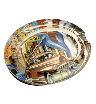 Cinzeiro para charutos em vidro oval com desenho de Cuba 2 suportes