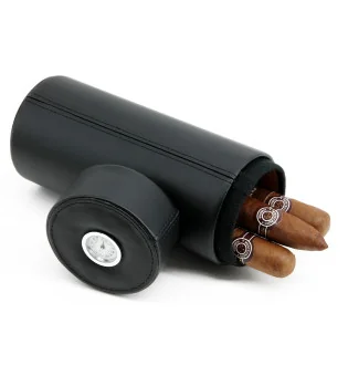 Bolsa de viagem para charutos de couro BigSmoke Tubo forrado com cedro incl. higrômetro