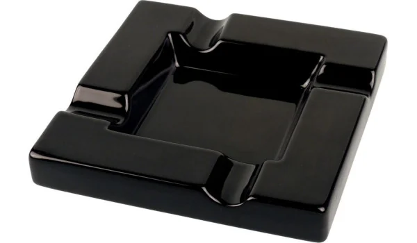 Cinzeiro para charutos em cerâmica preta com 4 apoios para charutos