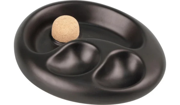 Cinzeiro de cerâmica oval preto fosco com 2 prateleiras