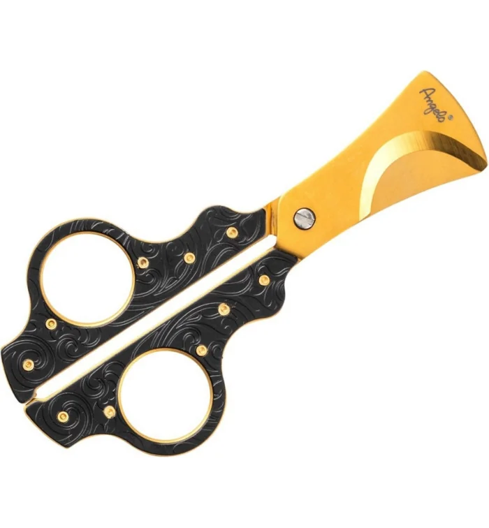 Tesoura para charuto Angelo de alta qualidade em metal preto e dourado