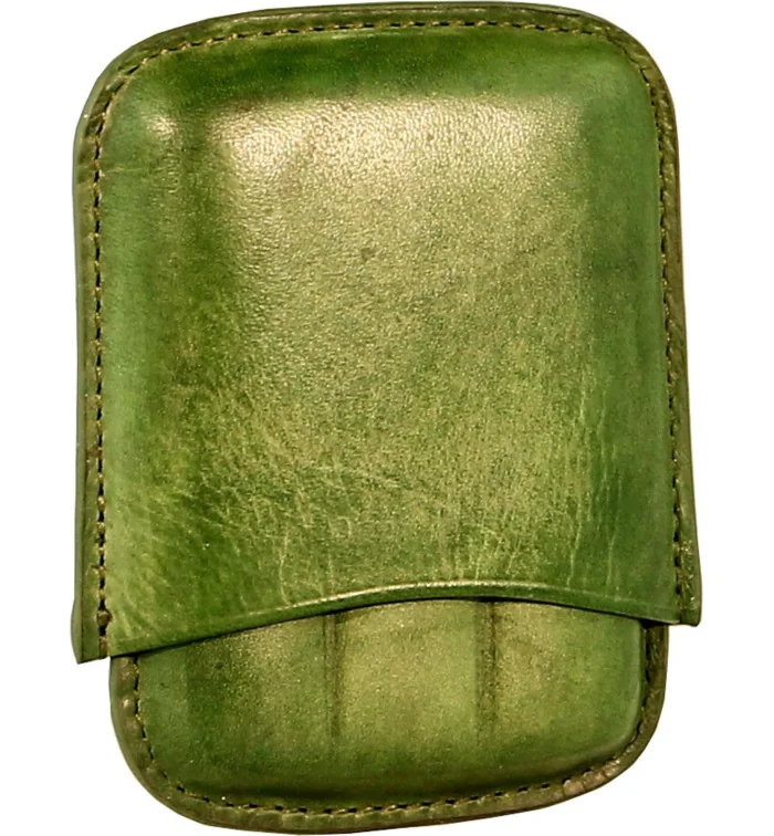 Estojo para charutos Angelo 3 charutos couro verde