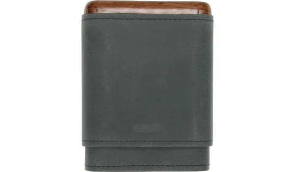 Adorini estojo de charuto preto em couro verdadeiro 3-5 charutos topo e base amadeirados