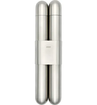 Estojo duplo para charuto Adorini, finalizado com aço acetinado/cedro