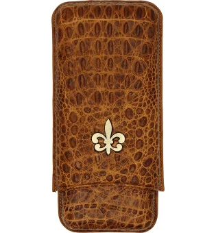 Estojo para Charutos Montecristo Fleur de Lis Couro Croco Marrom 3 peças