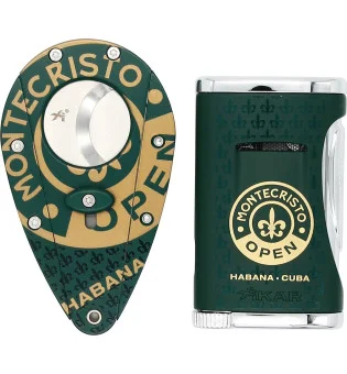 Conjunto de cortador de charutos e isqueiro Xikar Montecristo Open
