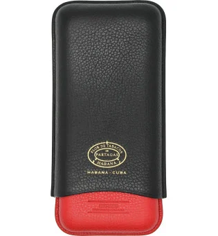 Estojo de couro Partagas Series preto e vermelho com logotipo dourado