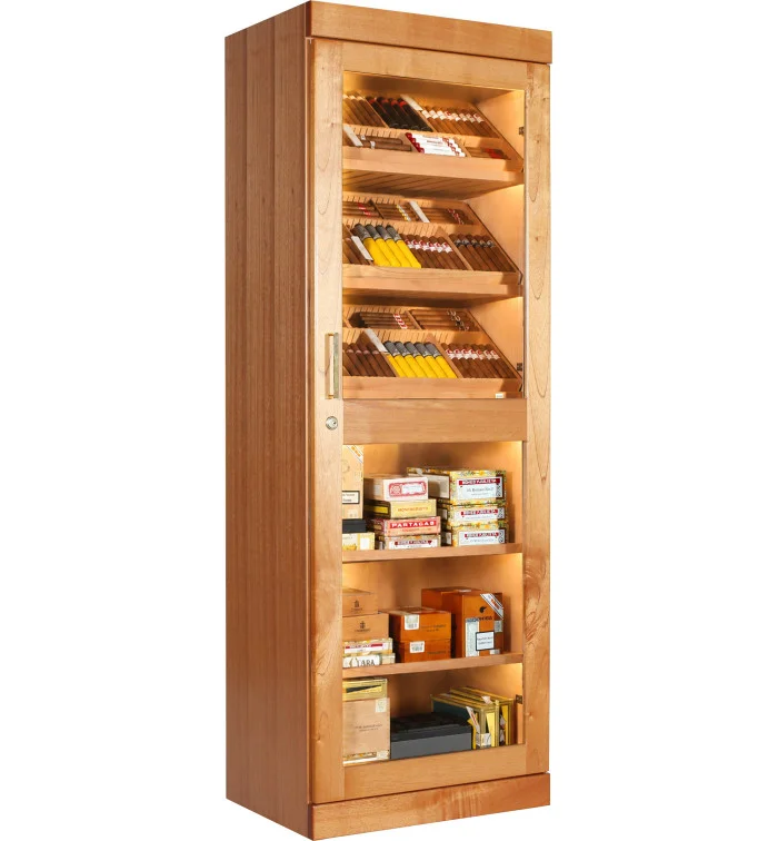 Umidor tipo gabinete Roma Adorini, com umidificador eletrônico, cedro